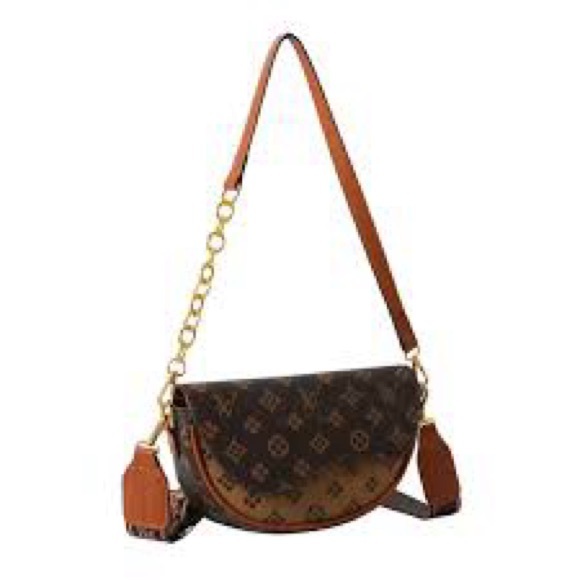 Brown Two Tone Designer Saddle Crossbody Bag - Picture 4 of 10